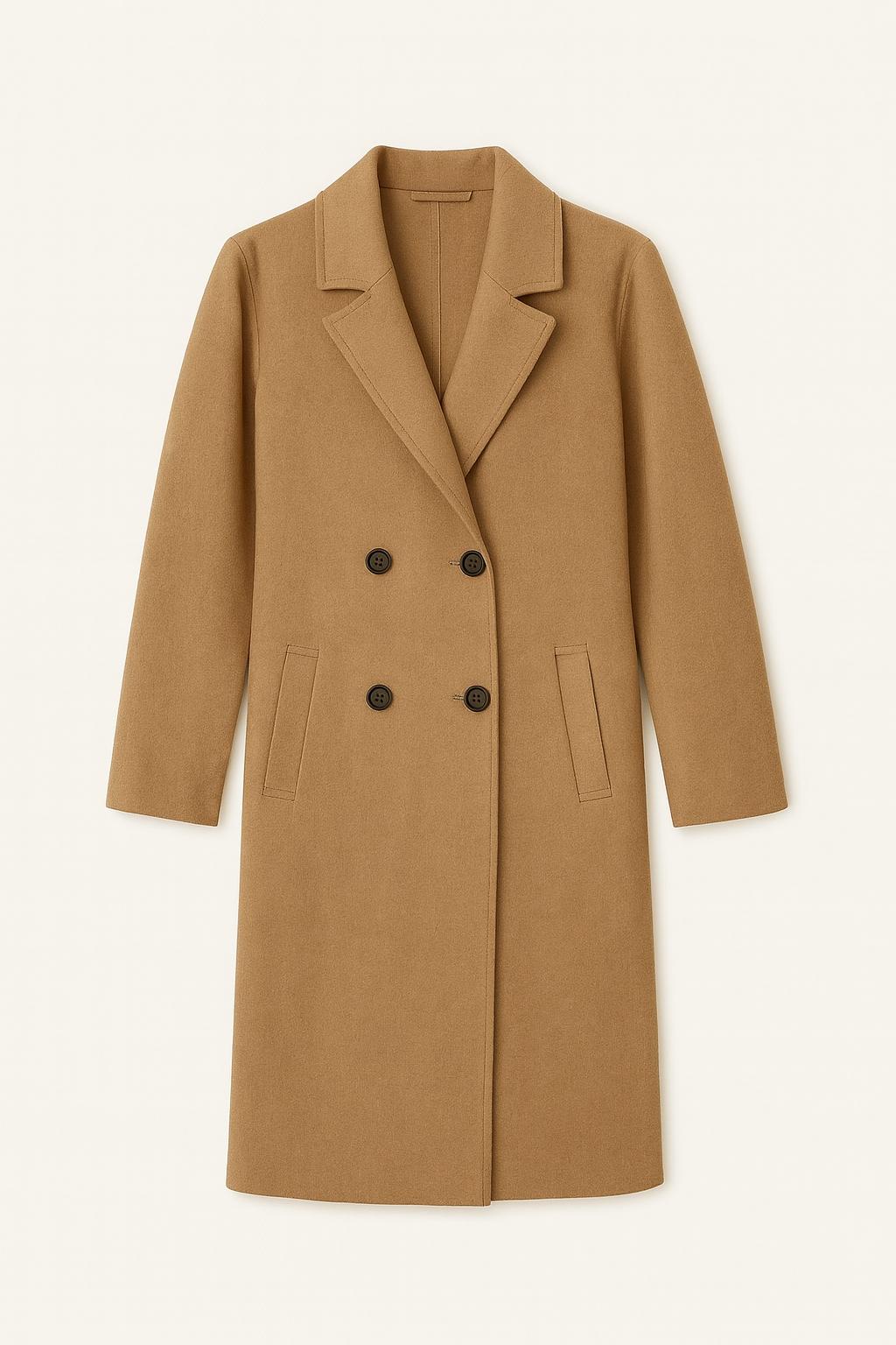 Ava - Lange Dames Jas met Dubbele Rij Knopen