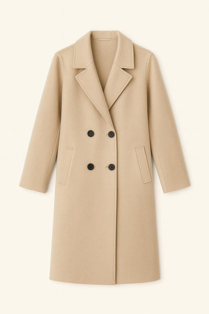 Ava - Lange Dames Jas met Dubbele Rij Knopen