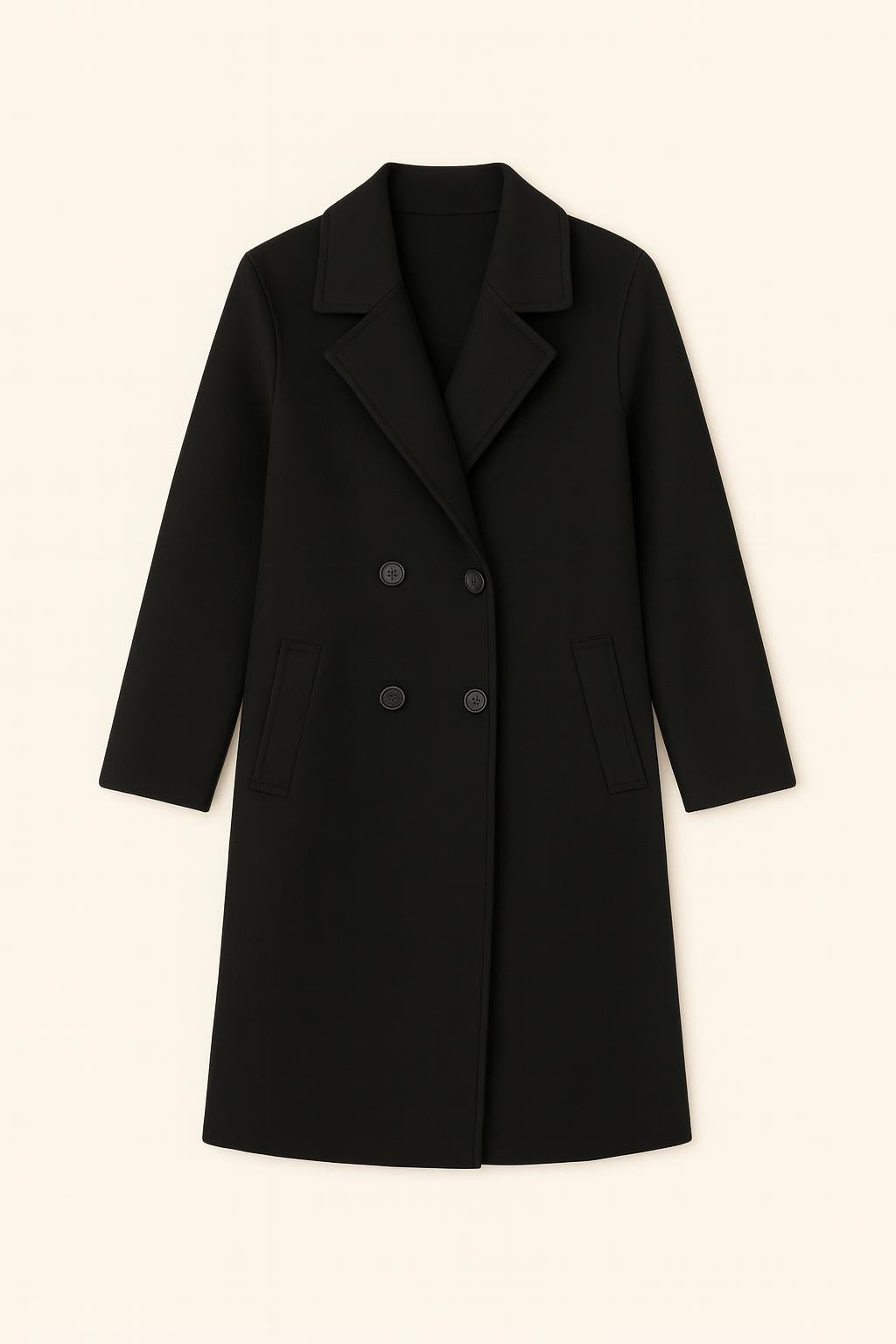 Ava - Lange Dames Jas met Dubbele Rij Knopen