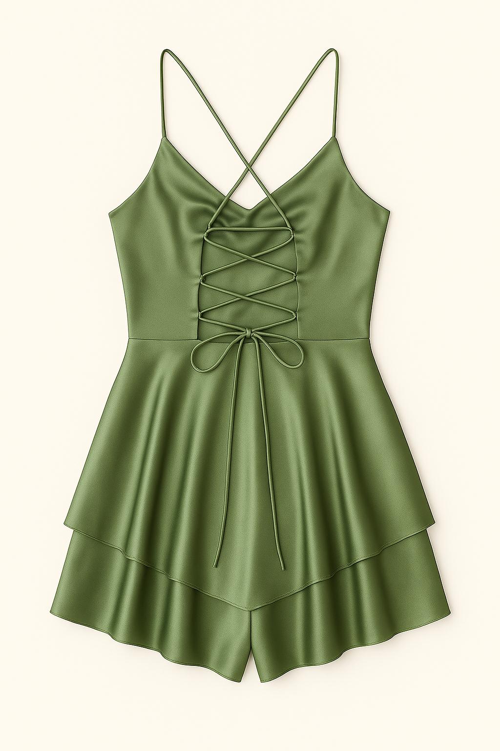 Abigail - Rugloze Satijnen Jurk met Spaghettibandjes