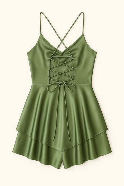 Abigail - Rugloze Satijnen Jurk met Spaghettibandjes
