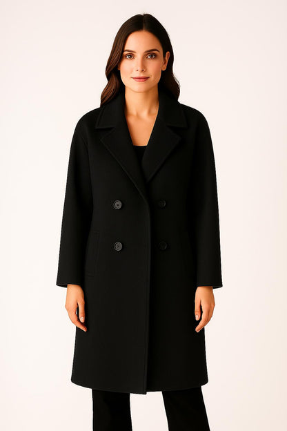 Ava - Lange Dames Jas met Dubbele Rij Knopen