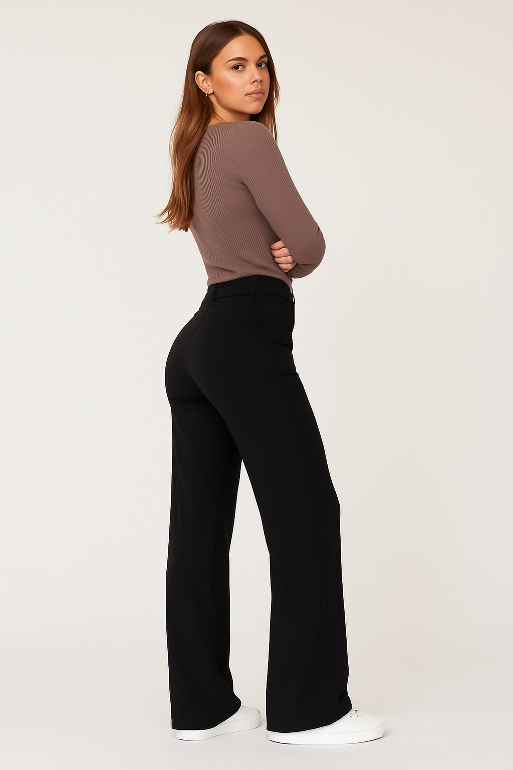 Cecilia - Hoge Taille Damesbroek met Wijde Pijpen