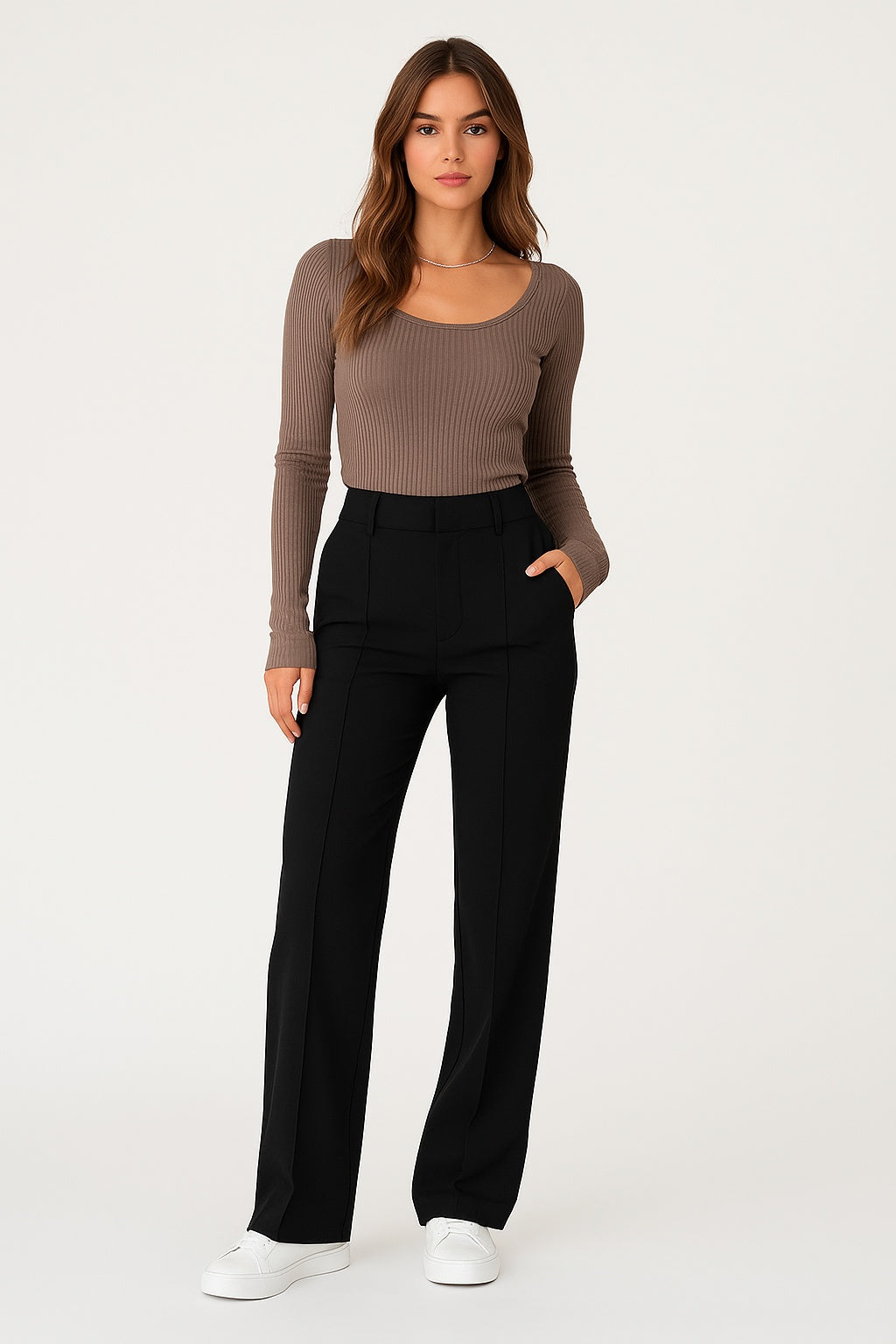 Cecilia - Hoge Taille Damesbroek met Wijde Pijpen