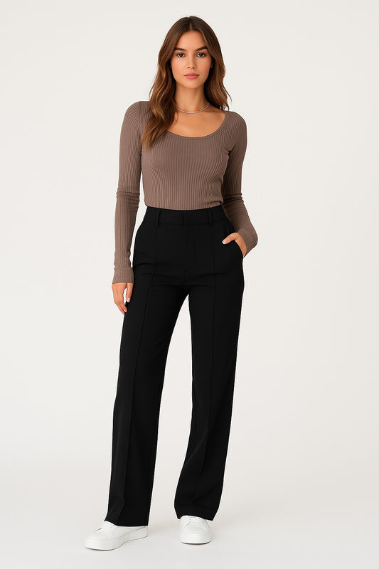 Cecilia - Hoge Taille Damesbroek met Wijde Pijpen
