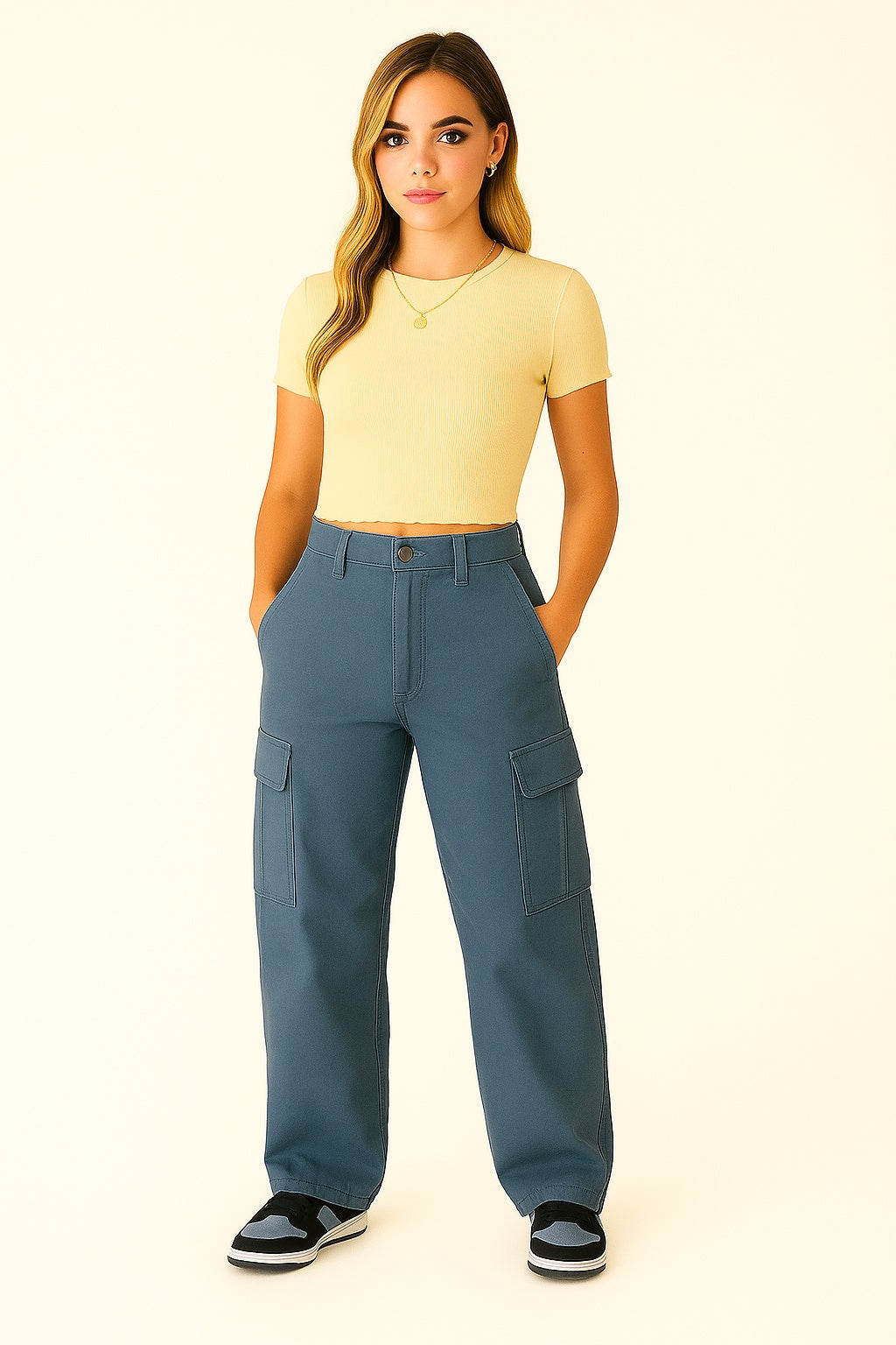 Melanie - Dames Cargobroek met Rechte Pijpen en Verstelbare Taille
