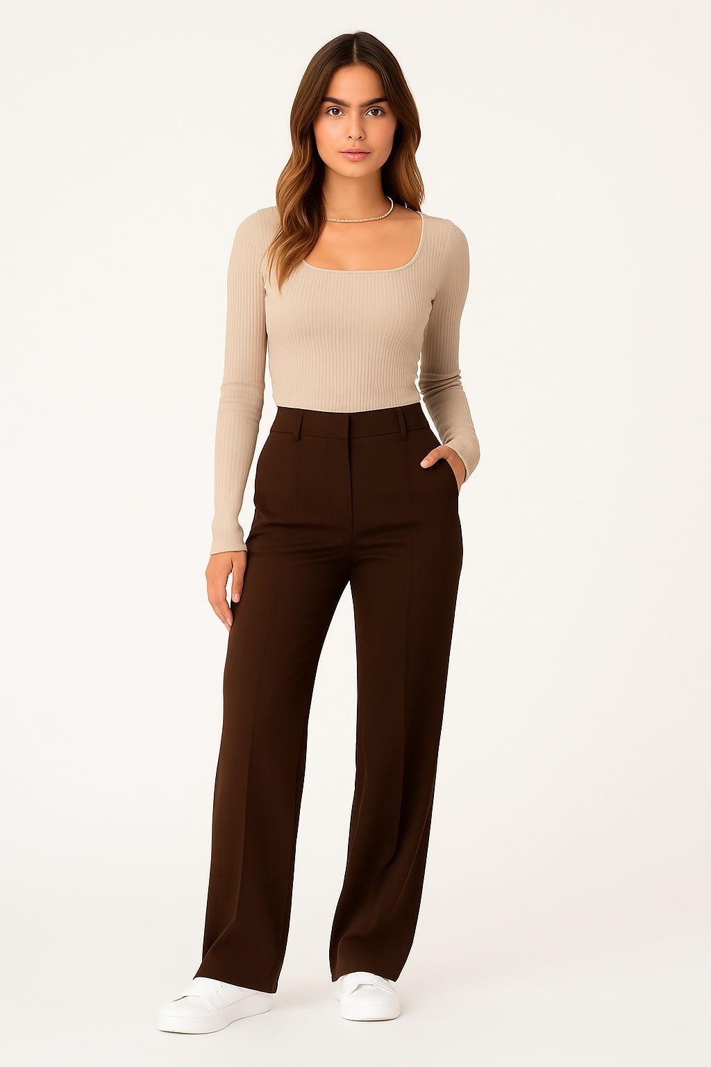 Cecilia - Hoge Taille Damesbroek met Wijde Pijpen