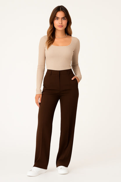 Cecilia - Hoge Taille Damesbroek met Wijde Pijpen