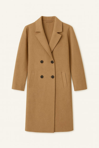 Ava - Lange Dames Jas met Dubbele Rij Knopen