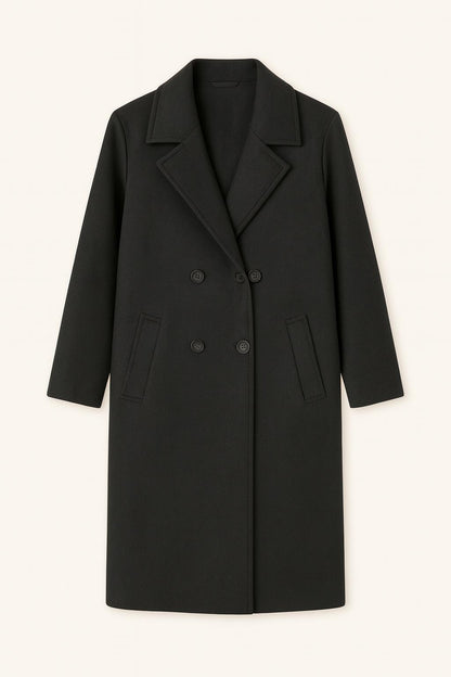 Ava - Lange Dames Jas met Dubbele Rij Knopen