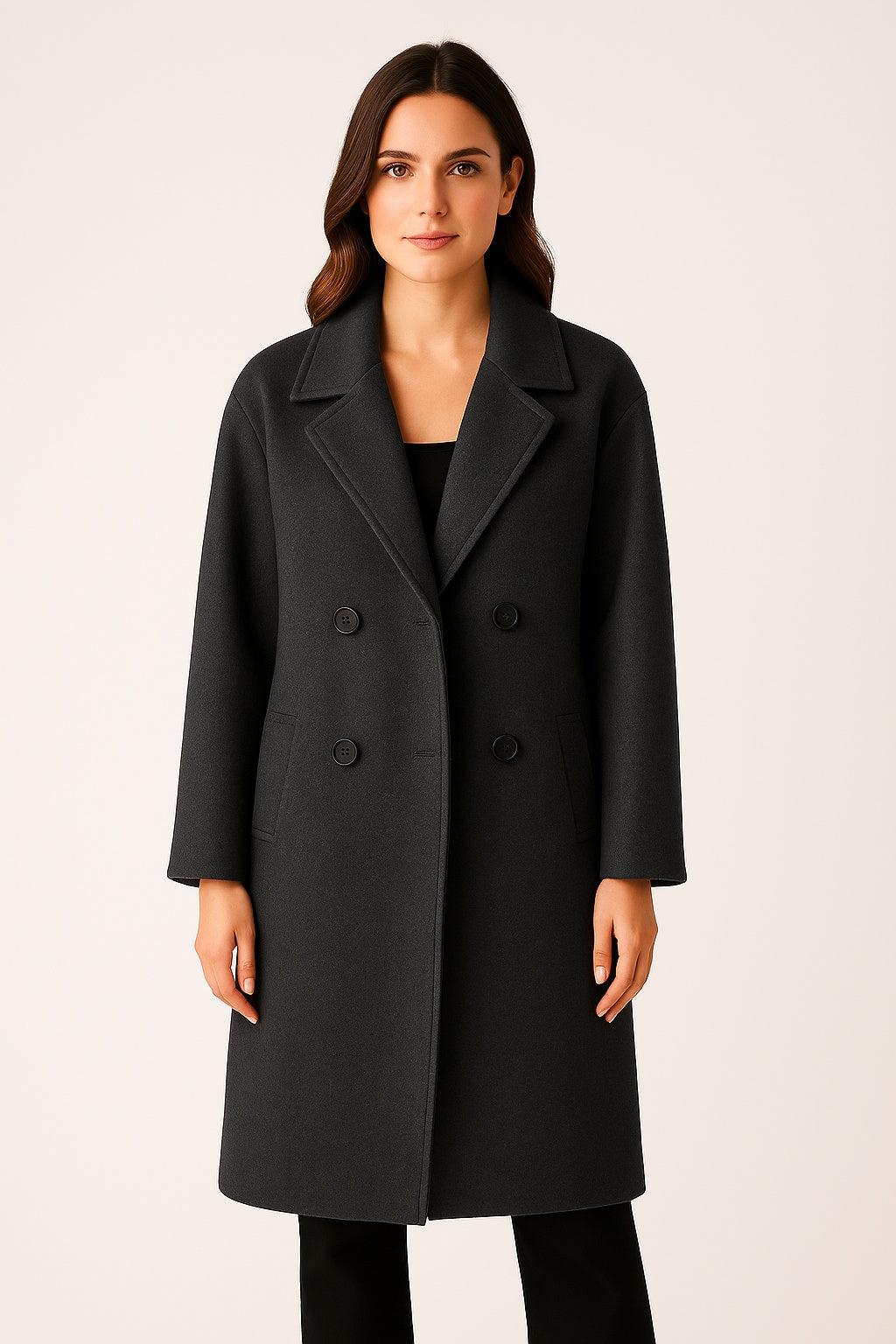 Ava - Lange Dames Jas met Dubbele Rij Knopen