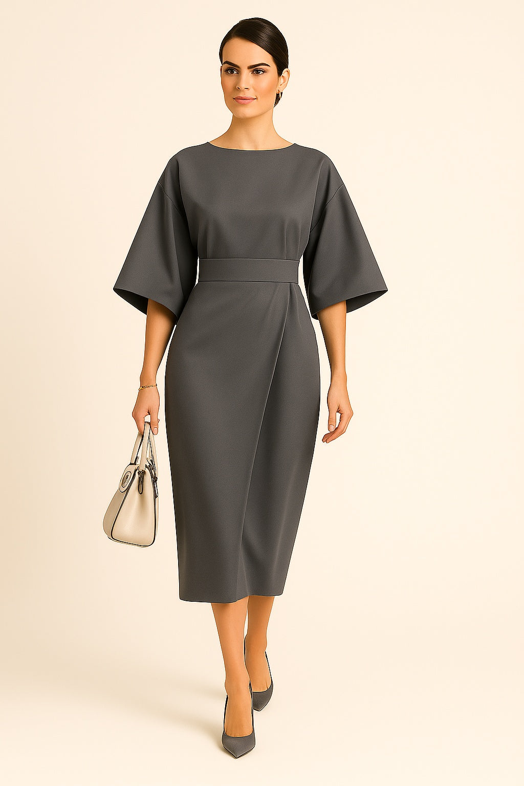 Juliette – Elegante Dames Midi Jurk met Tailleceintuur