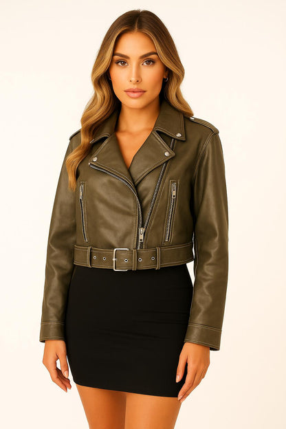 Luna – Kort Vintage Bikerjasje van Imitatieleer