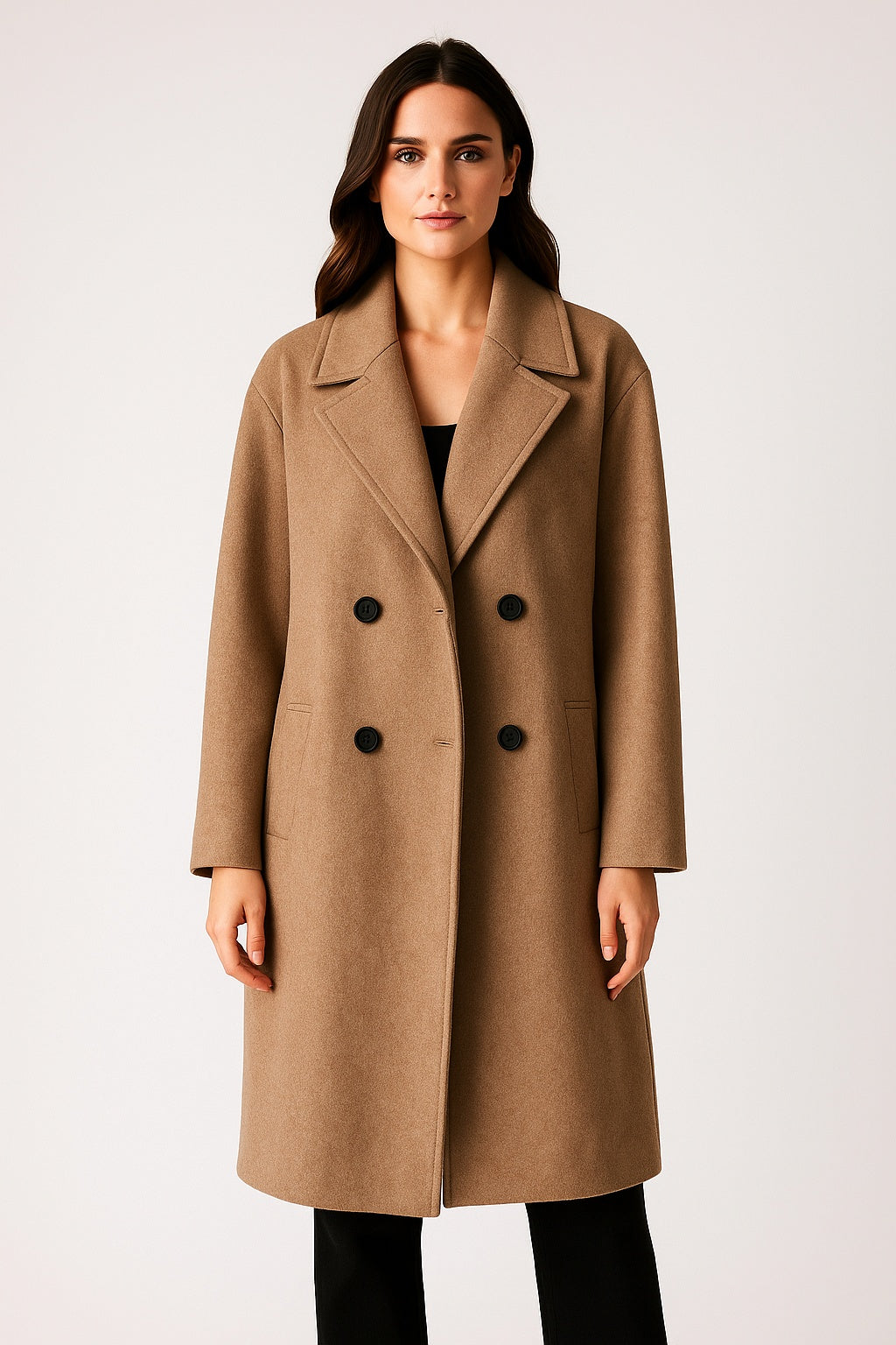 Ava - Lange Dames Jas met Dubbele Rij Knopen