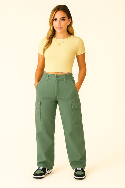 Melanie - Dames Cargobroek met Rechte Pijpen en Verstelbare Taille