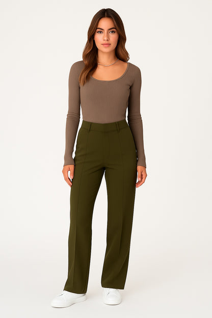 Cecilia - Hoge Taille Damesbroek met Wijde Pijpen