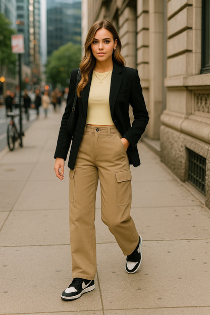 Melanie - Dames Cargobroek met Rechte Pijpen en Verstelbare Taille