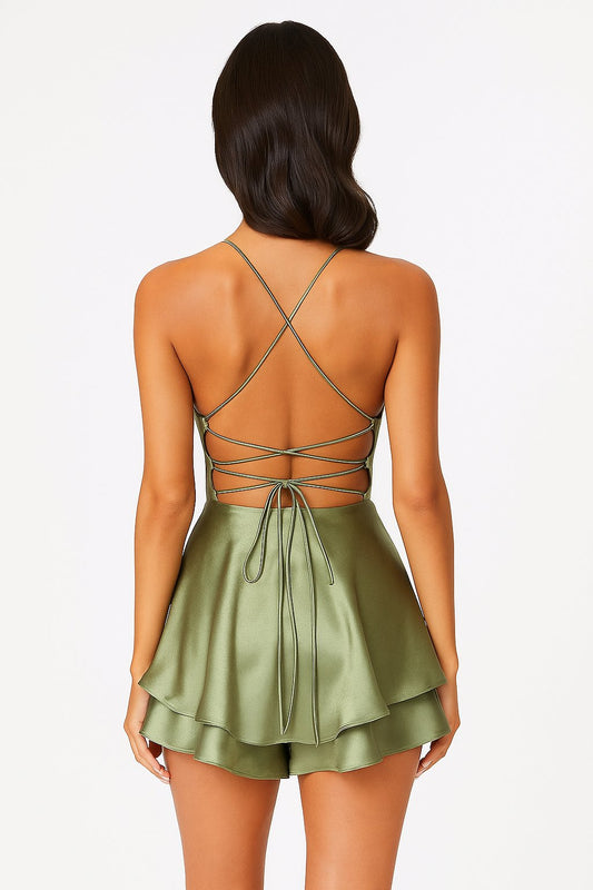 Abigail - Rugloze Satijnen Jurk met Spaghettibandjes