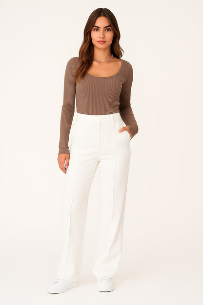 Cecilia - Hoge Taille Damesbroek met Wijde Pijpen
